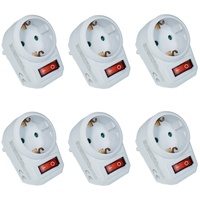 6 Zwischen-Steckdosen mit Schalter inkl. Kindersicherung weiss (spart Strom und schont die Umwelt)