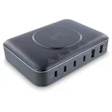 InLine Qi Powerstation Multiport, Netzteil, Ladegerät, 4x USB Typ-C, 2x USB Typ-A, GaN, 100W, Wireless charging 15W, schwarz