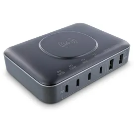 InLine Qi Powerstation Multiport, Netzteil, Ladegerät, 4x USB Typ-C, 2x USB Typ-A, GaN, 100W, Wireless charging 15W, schwarz