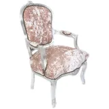 Casa Padrino Antik Stil Barock Salon Stuhl Rose Velour Stoff / Silber 60 x 50 x H. 93 cm - Barock Möbel