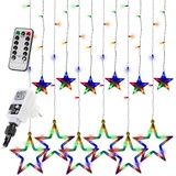 Voltronic LED-Lichtervorhang VOLTRONIC® 5 Sterne (61 LED) / 12 Sterne (150 LED), Lichterkette, innen + außen (IP44), Timer, 8 Programme, Fernbedienung, bunt