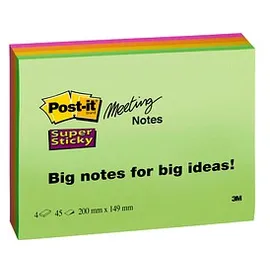 Post-it Super Sticky Meeting Notes Haftnotizen extrastark farbsortiert 4 Blöcke