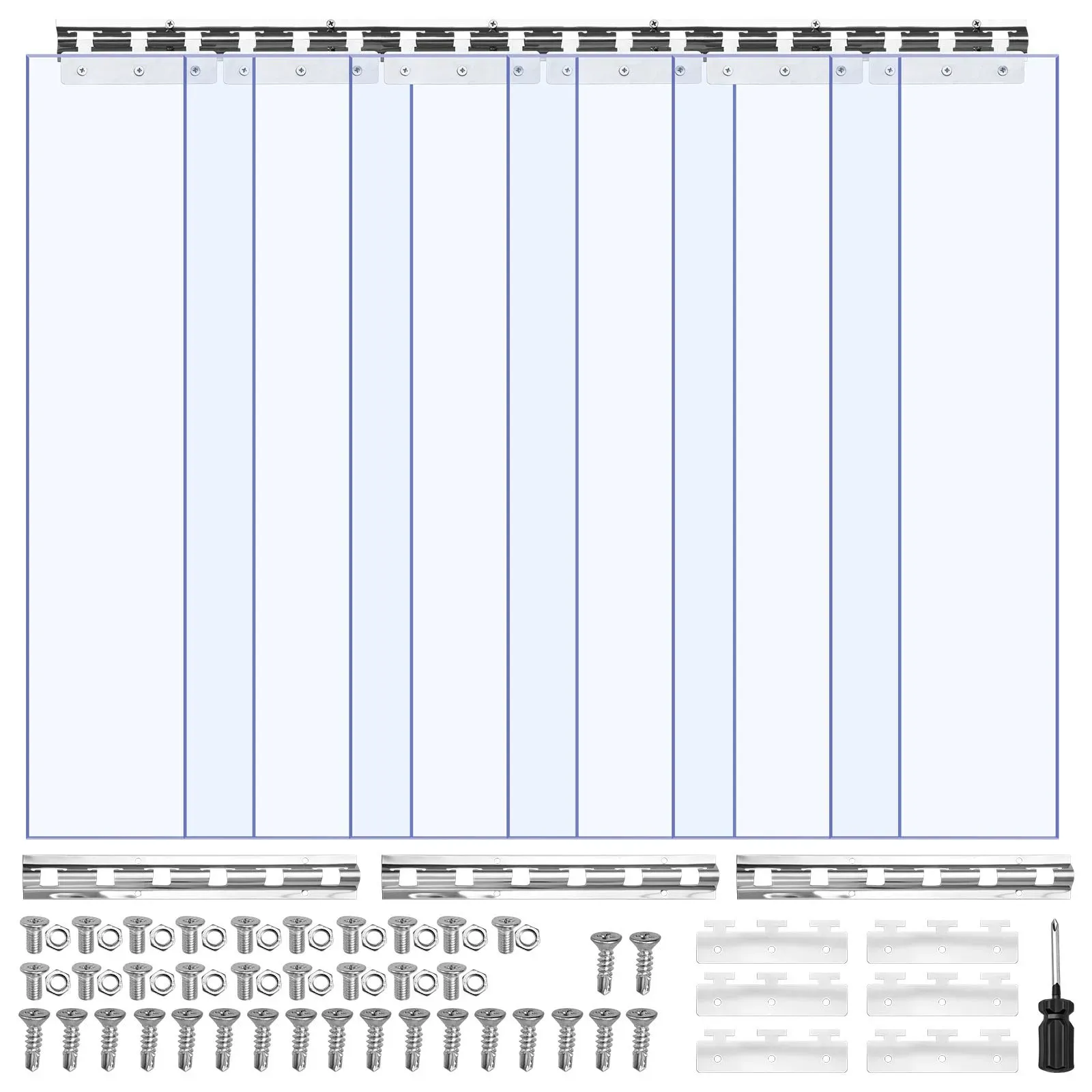 VEVOR PVC-Streifenvorhang 6er-Pack, 915x2134 mm Lamellenvorhang, 2 mm Dicke, -20°C bis 60°C Vorhangstreifen, glatt, Kunststoff-Türstreifen für Lager-, Gefrier- & Garagentore, transparent