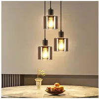 Nettlife Pendelleuchte Schwarz Vintage E27 Glas Esstisch 1/3 Flammig Wohnzimmer Hängelampe, Höhenverstellbar, LED wechselbar, Esszimmer Hotel Büro schwarz RUND