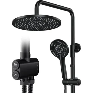 Rainsworth Duschsystem ohne Armatur, Höhe 25 cm, 3 Strahlart(en), 25cm Rund Regendusche und 3 Strahlarten Duschkopf schwarz 25 cm x 10 cm