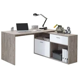 FMD Möbel, 367-001 Diego Schreibtisch, Holzwerkstoff, Sandeiche/Hochglanz-Weiß, Maße 134.0 x 141.0 cm