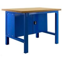 PROREGAL® Werkbank Werkbank Buffalo Wood mit Schrank, (HxBxT 87x120/150/180x75cm, Traglast 600kg, Blau, Grau) blau 150 cm x 87 cm x 75 cm