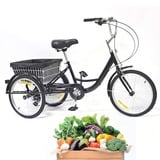 DIFU Dreirad für Erwachsene 3 Rad Fahrrad 20 Zoll Damenfahrrad Cityfahrrad 8 Geschwindigkeit Tricycle mit Korb, 110 kg Maximale Belastung, für Senioren City Outdoor Sports Shopping, Schwarz