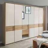 Schlafzimmerkleiderschrank in Beige Glas beschichtet Eiche Massivholz