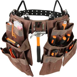 VEVOR Werkzeuggürtel 19 Taschen verstellbar von 81,2 bis 137,2 cm robuste Werkzeugtasche aus Polyester abnehmbare Werkzeugtasche für Elektriker Schreiner Heimwerker Holzarbeiter Baugewerbe Braun