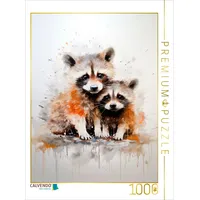 Calvendo Puzzle Süße Waschbärfamilie in Acrylfarbe 1000 Teile Lege-Größe