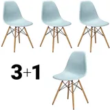 Vitra Stuhl Eames Plastic Side Chair RE 83x46.5x55 cm Gestell Esche eichefarbig, Sitz eisgrau, 4 Stück, Designer Charles & Ray Eames