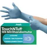 Ansell TouchNTuff 92-665 Nitril Einweghandschuhe Puderfrei, Professionelle Schutzhandschuhe für Chemie und Mechanik, Lebensmittel Einmalhandschuhe, Latexfrei, Blau, Größe L (100 Handschuhe)