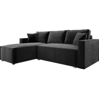 Ecksofa mit Schlaffunktion und Bettkasten NOEMI 145x235 cm, Eckcouch Cord Grau, Sofa L-Form, Universal Ottomane, Couch mit Wellenfeder - PS 34 - Grau