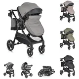 Moni Kinderwagen 2 in 1 Tokyo 22 kg umbaubar Wickeltasche Stoßdämpfer klappbar grau