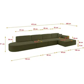 altdecor Eckcouch Polyester L-Form 3-Sitzer Grün