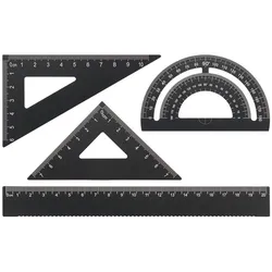 Donau Elektronik 4-tlg. Lineal- & Winkelset, Aluminium, 20cm Lineal, 90° & 180° Winkel, Transportbox
