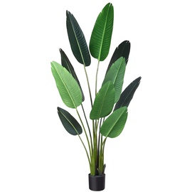 Fopamtri Künstliche Paradiesvogel-Baumpflanze in Topfhöhe 160cm Tropische grüne künstliche Palme für Innen- oder Außendekoration