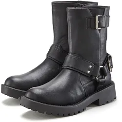 Bikerboots LASCANA, Damen, Gr. 40, schwarz, Obermaterial: 100% Lederimitat. Futter: 100% Lederimitat. Decksohle: 100% Lederimitat. Laufsohle: 100% Synthetik, unifarben, casual, Schuhe, mit trendigen Zierschnallen, Stiefel, Stiefelette