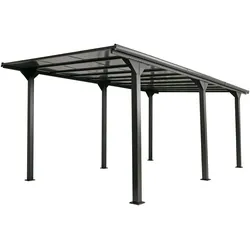 Mendler Alu-Pergola HWC-O23, Pavillon Terrassenüberdachung, stabiles 10cm-Gestell Polycarbonat-Dach Regenrinne 3x6m ~ anthrazit