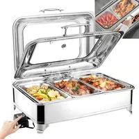 Aocay Chafing Dish Elektrisch 9L, Edelstahl Speisewärmer Buffetwärmer Elektrisch mit Sichtbarem Glasdeckel, Warmhaltebehälter Essen Elektrisch Einstellbarer Temperatur 35-85°C(1/3 Pan)