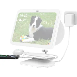 PlusAcc Ständer für Show 8 (3.Gen) & Handy mit USB-C/A-Ladeanschluss - Verstellbare Ladeständer Halterung Ladestation Basis kompatibel mit Show 8 3.Gen/iPhone/iPad (Weiß)