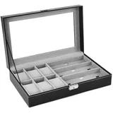 Sunicol Uhrenbox Leder Uhren- und Sonnenbrillenaufbewahrung, Display, Organizer schwarz