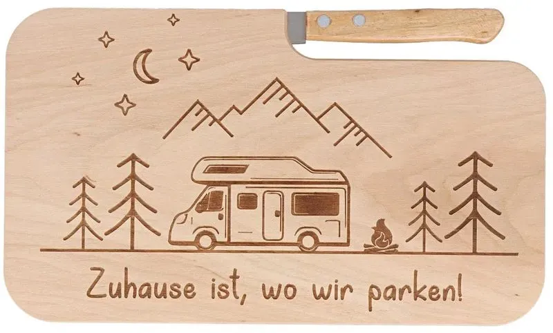 Schneidebrett "Camping" Mit Messer