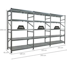 Proregal Fachbodenregal Metall 200x360x60 cm Silber