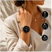 XCOAST SIONA 2 Damen Smartwatch (4,2 cm/1,3 Zoll, iOS Android) classic gold, Fitness Tracker, AMOLED, Blutsauerstoffmesser, 3-tlg., neueste Generation, Wasserdicht, ultra flach, Puls, Blutdruck, brillante Farben gelb|goldfarben