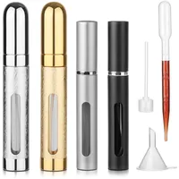 Hyber&Cara Parfümzerstäuber Nachfüllbar, Leere Sprühflasche für Parfüm Aftershave Toner, Parfüm Reise Zerstäuber 2x5ml + 2x12ml, Mini Taschenzerstäuber mit Trichter und Pipette, Aluminium