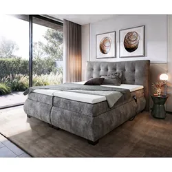 DELIFE Boxspringbett Darleene 180 x 200 cm Microvelours Grau mit Motor, Boxspringbetten