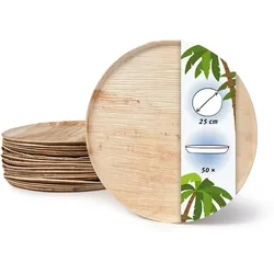 onlyleaf 50 Stück Einwegteller Pizza 25cm Palmblatt Teller, runde flache Bio Wegwerfteller, kompostierbare Einwegteller für Pizza, nachhaltig