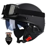 Halbschalenhelm Motorradhelm mit ABS-Schale ECE-zertifizierter Schnellverschluss und abnehmbarem Visier für Erwachsene | Chopper Helm, Mofa Helm Retro, JetHelm Halbhelm für Scooter