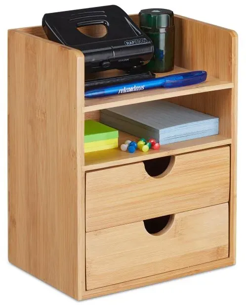 Relaxdays Schreibtisch Organizer aus Bambus Hellbraun