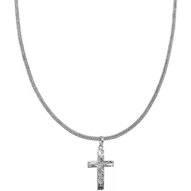 KUZZOI Kette mit Anhänger "Herren Zopfkette Kreuz Gehämmert 925 Silber" Gr. 50, silber, Halsketten, Herren, 50, ohne Stein, Silber 925 (Sterlingsilber), L: 50