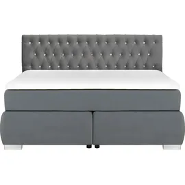 LEONIQUE Boxspringbett LEONIQUE "Rumba", grau (hellgrau), B:170cm L:213cm, Samtoptik (100% Polyester), Komplettbetten, Boxspringbett Seniorenbett Polsterbett, Taschenfederkern-Matratze in Härtegrad 3, in 4 Breiten, incl. Topper