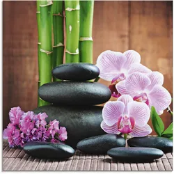 Glasbild ARTLAND "Spa Konzept Zen Steinen Orchideen", pink (farbe bild(er): pink), B:20cm H:20cm, Bilder, in verschiedenen Größen