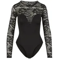 URBAN CLASSICS Round Neck Lace Langarm-body Black XS
