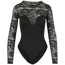 URBAN CLASSICS Round Neck Lace Langarm-body Black XS