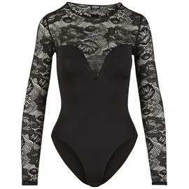 URBAN CLASSICS Round Neck Lace Langarm-body Black XS