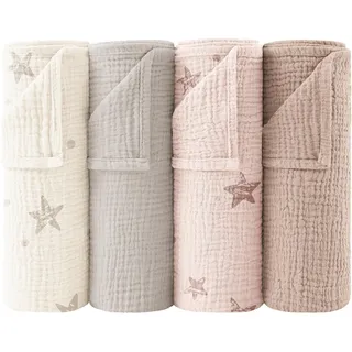 Bearmoss Moltontücher Baby 100% Baumwolle Weiche Spucktücher Baby,Atmungsaktiv und Extrem Saugfähig Musselin Tuch für Saugstark Mulltücher 4er 60x60cm (Rosa Druck)