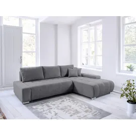 Fun Möbel Ecksofa Sofa mit Schlaffunktion VOGAR Stoff Poso Grau Ottomane Rechts - Grau