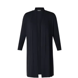 Base Level Longstrickjacke "Yayla long", Damen, Gr. 44, blau (navy dunkelblau), Strick, Obermaterial: 94% Viskose, 6% Elasthan, unifarben, figurumspielend ca. Mitte Oberschenkel, tiefer Rundhals, Strickjacken Longstrickjacke, ohne Verschluss