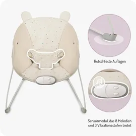 MOMI GLOSSY Babywippe für Babys bis 9 kg, 3-Punkt-Sicherheitsgurt, Metallgestell mit Antirutsch-Füßchen, Gewicht 1,7 kg, Abmessungen 58 x 49 x 53 cm, sensorisches Modul für Kinderförderung