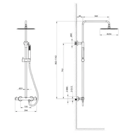 Sapho Duschsäule mit Thermostat-Armatur, Schwarz - Schwarz