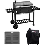 Taino Hero XXL Smoker Set Mit Haube Grillplatte BBQ Grillwagen Holzkohlegrill Grill Räucherofen