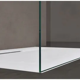 doporro Duschwand Duschtrennwand 150x200 Walk-In Dusche mit Doppel-stabilisator aus Echtglas 8mm Esg-sicherheitsglas Milchglas-streifen - Transparent/milchig