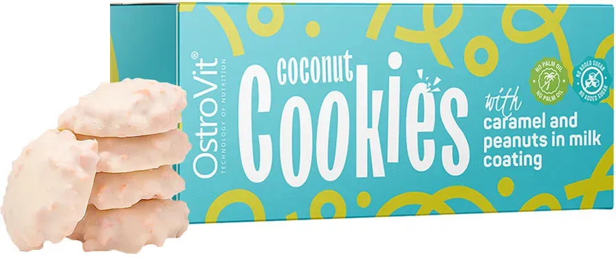 OstroVit Coconut Cookies with caramel and peanuts with a milk glaze (100 g)