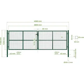 casanoov Doppelflügeltor 406 x 131 cm Grün/Metall